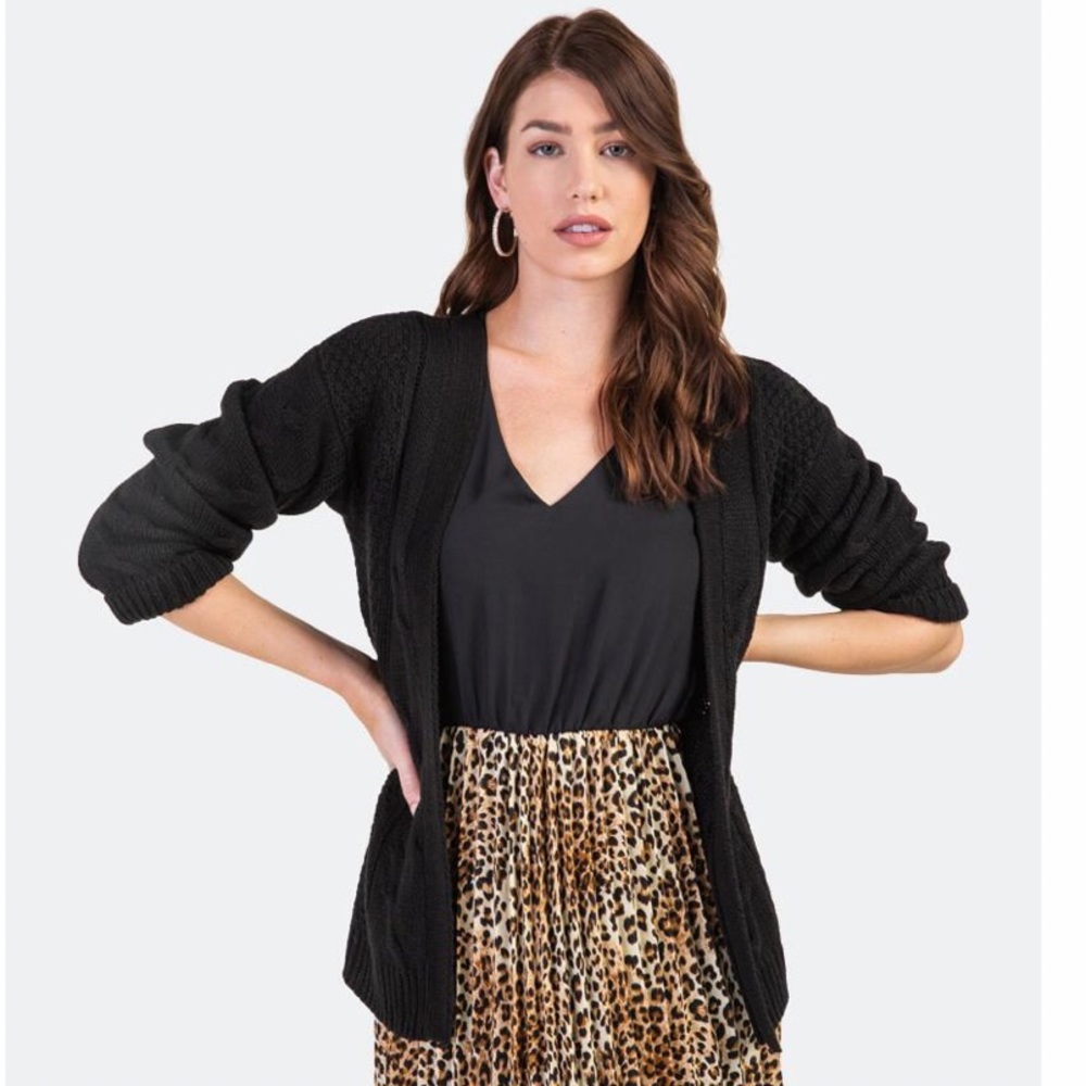 NWT FRANCESCAS Black Open Cable Cardigan